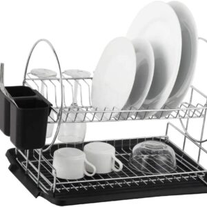 66% off on Steel 2-Tier Dish Rack with Drainboard/Cutlery Cup
