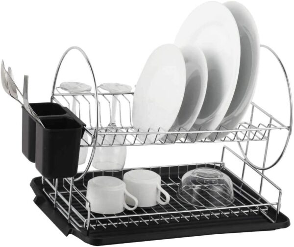 66% off on Steel 2-Tier Dish Rack with Drainboard/Cutlery Cup