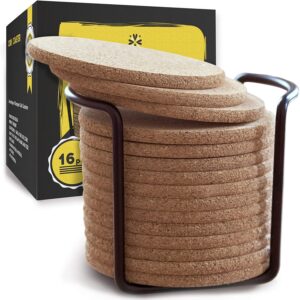 Save 30% on 16pc Cork Coasters Set with Metal Holder Storage Caddy