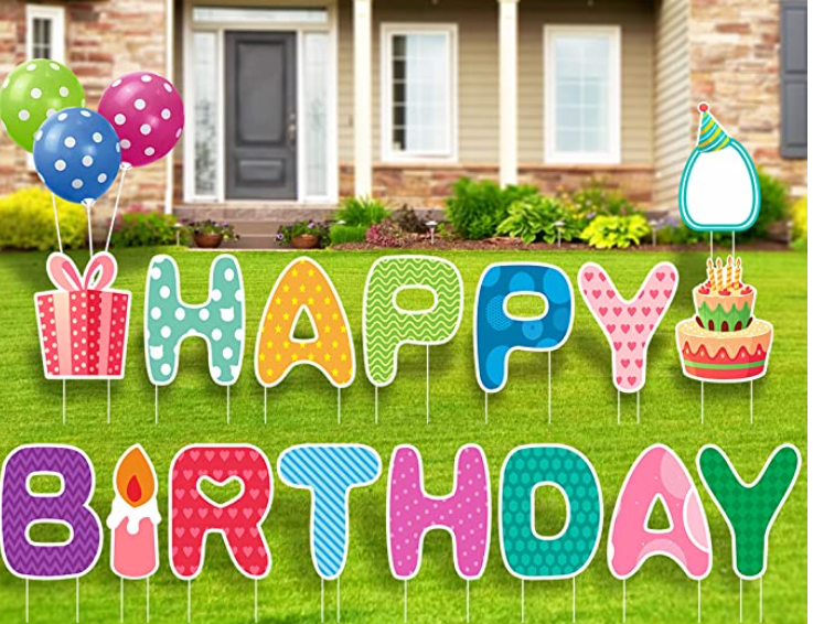 Happy Birthday Yard Sign with Stakes - Go Explore The Crazy